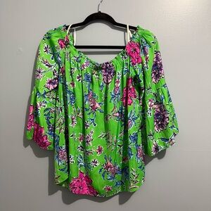 Lilly Pulitzer Green Floral Blouse size large